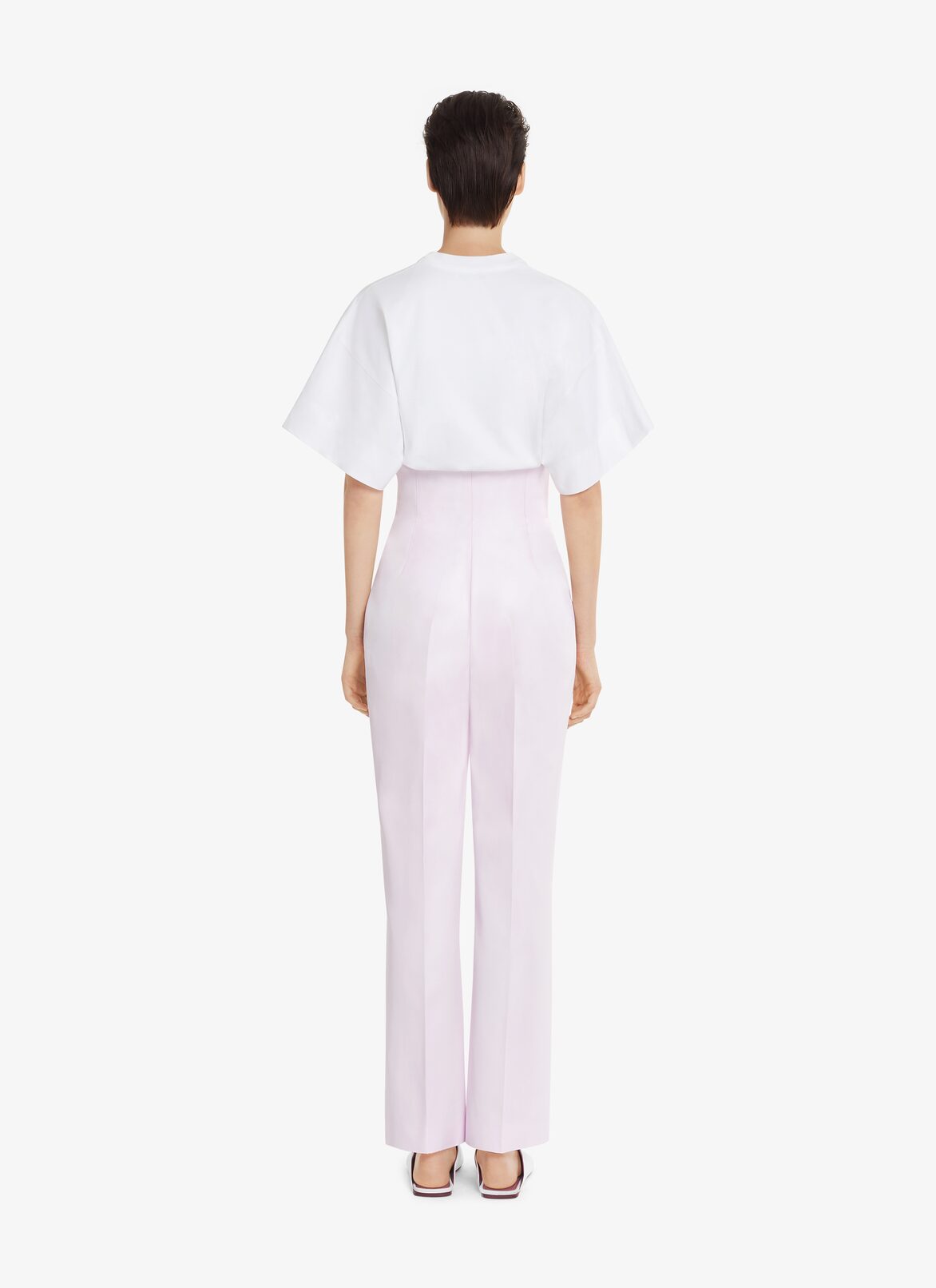 HIGH-WAIST SILK AND COTTON TROUSERS ALAÏA PALE PINK HIGH-WAIST SILK AND COTTON TROUSERS